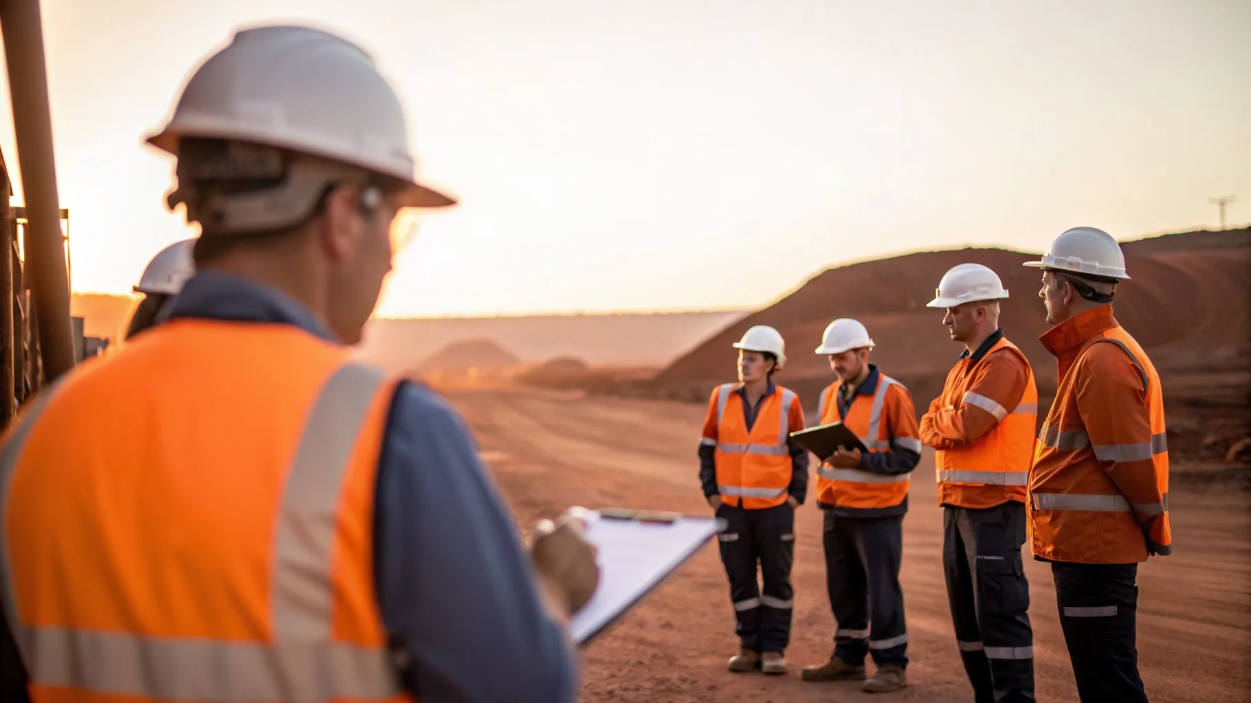 Safety toolbox meeting at Australian iron ore mine site